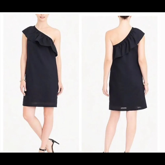 NWT J. Crew One Shoulder Ruffle Black Dress Sz S - Picture 1 of 9